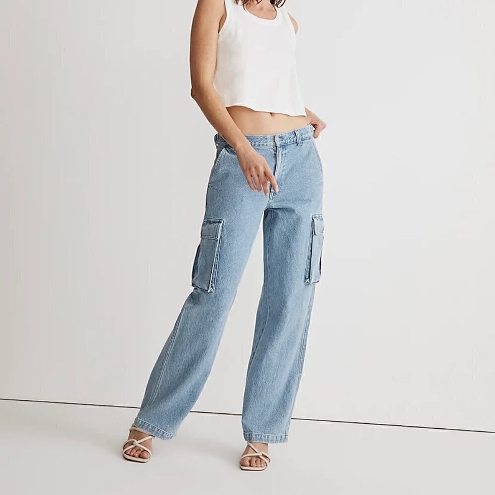 Madewell Low Slung Slouchy Straight Cargo Pocket Jeans Coleman Wash Size 31 NWT - Picture 13 of 13